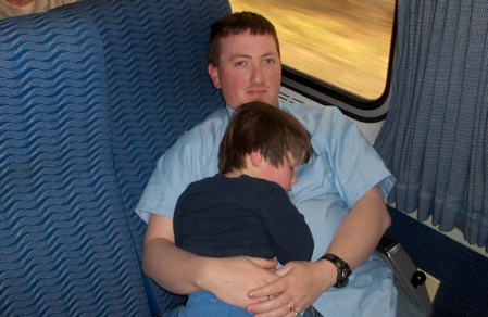 Jason and Bernie on a train